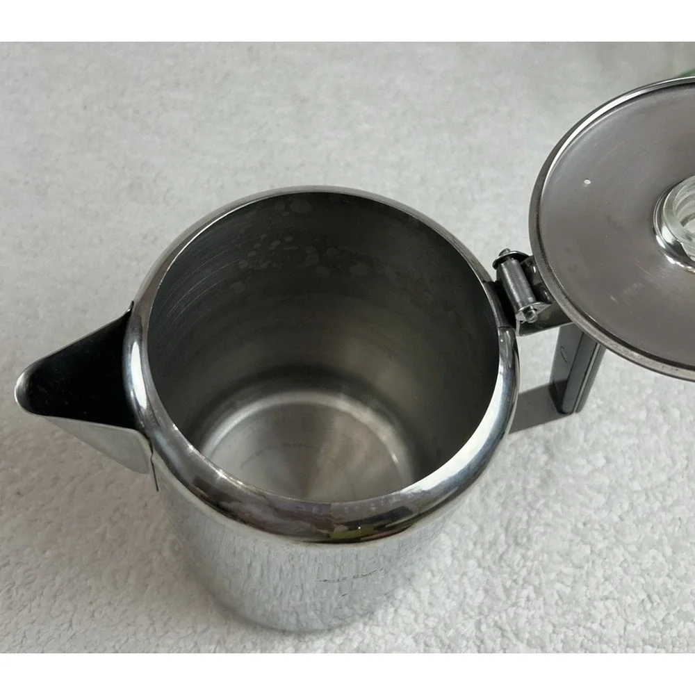 Vintage Stainless Steel Coffee Percolator 9 Cup Mid Century Modern Stove Top Pot